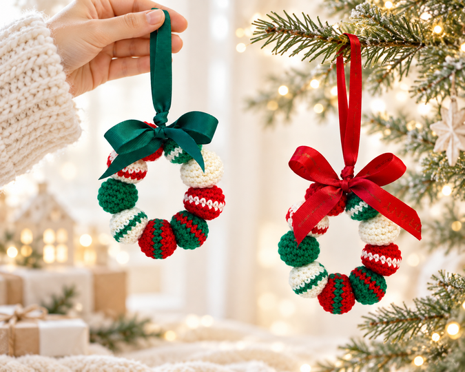 Häkelanleitung  Weihnachts Kranz, Miniaturkranz, Christbaumschmuck