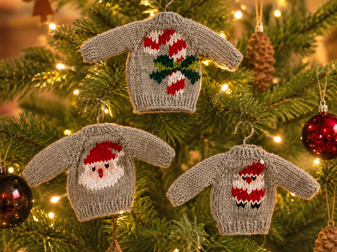 Strickanleitung Christbaumschmuck Weihnachtspulllover 2 Größen - 3 Motive