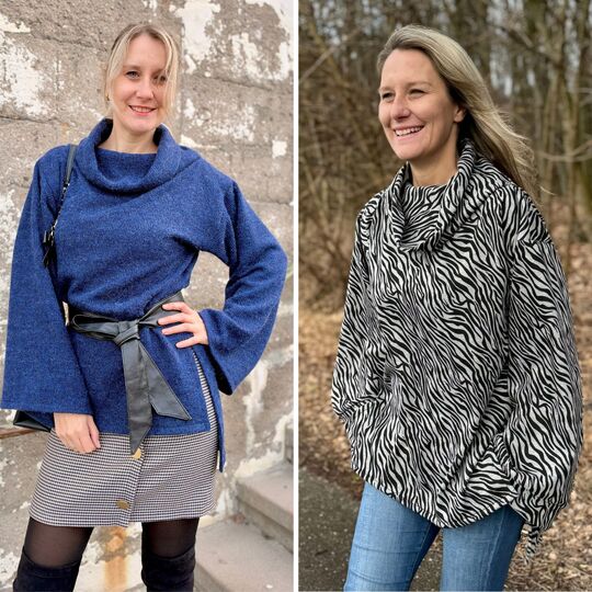 Schnittmuster Pullover Hazel | weite Ärmel, Rollkragen, Seitenschlitze