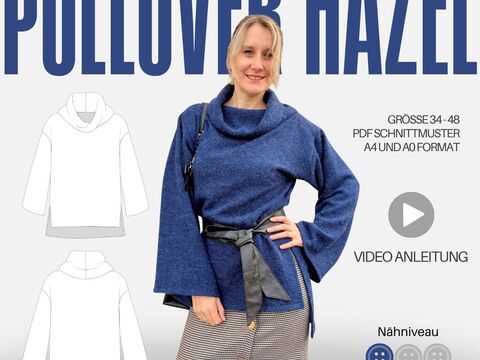 Schnittmuster Pullover Hazel | weite Ärmel, Rollkragen, Seitenschlitze