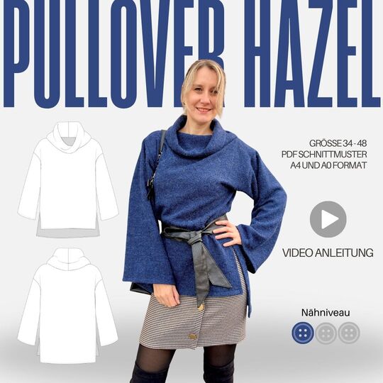 Schnittmuster Pullover Hazel | weite Ärmel, Rollkragen, Seitenschlitze