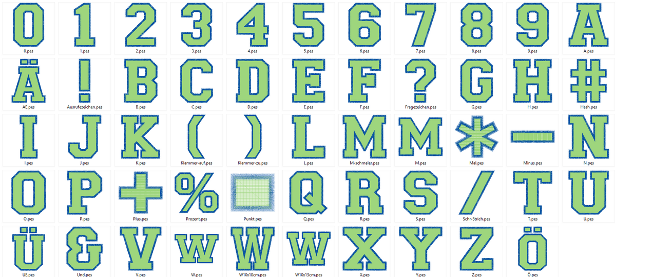 Stickdatei - 10cm College Buchstaben und Zahlen gefüllt Alphabet Zahl