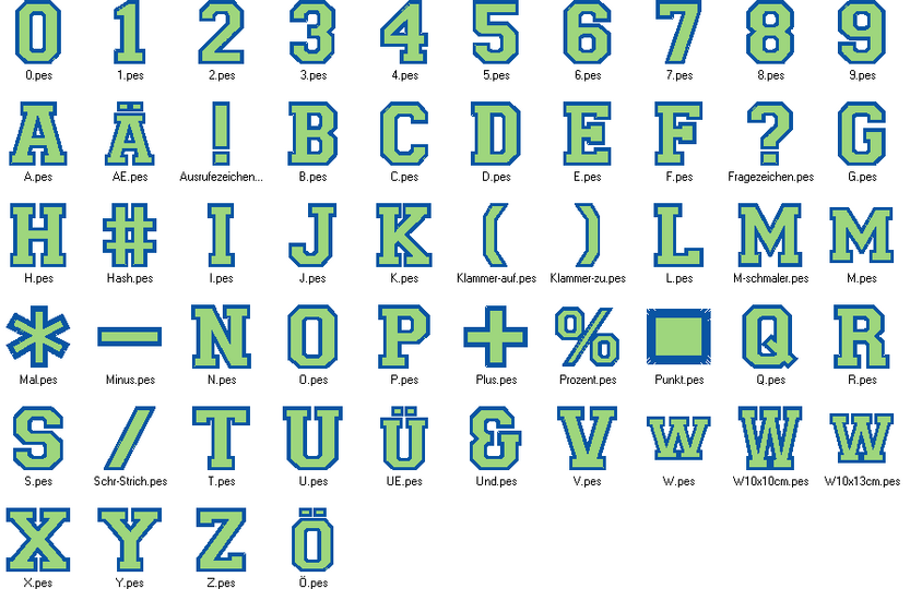 Stickdatei - 10cm College Buchstaben und Zahlen gefüllt Alphabet Zahl
