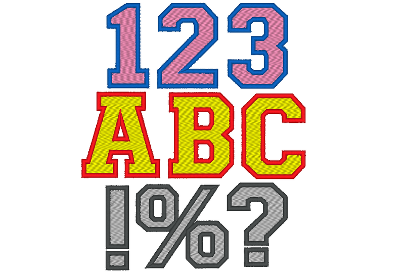 Stickdatei - 10cm College Buchstaben und Zahlen gefüllt Alphabet Zahl
