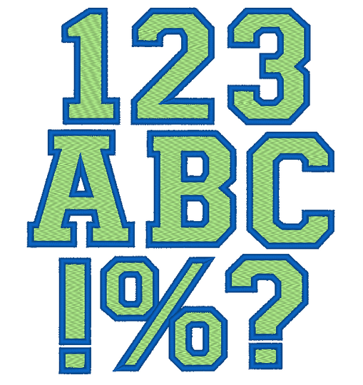 Stickdatei - 10cm College Buchstaben und Zahlen gefüllt Alphabet Zahl