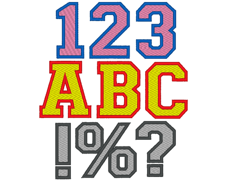 Stickdatei - 10cm College Buchstaben und Zahlen gefüllt Alphabet Zahl