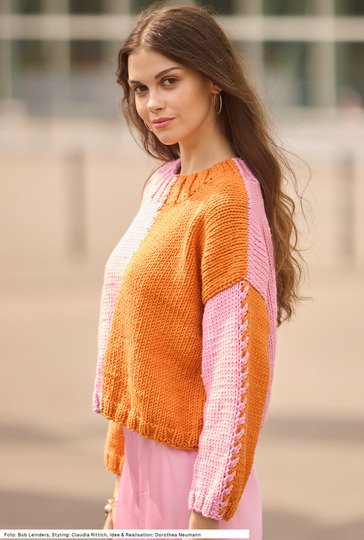 Zweifarbiger Pulli mit kleinem Zopf