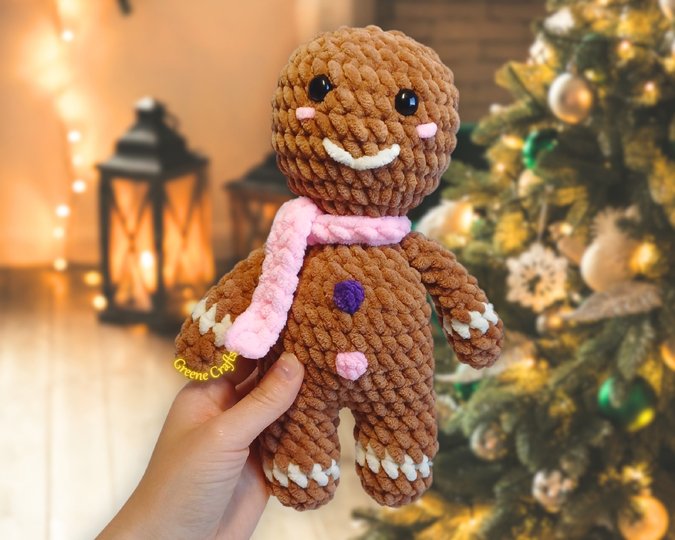 Crochet Pattern: Gingerbread Man Plush Toy - No Sew Christmas Project