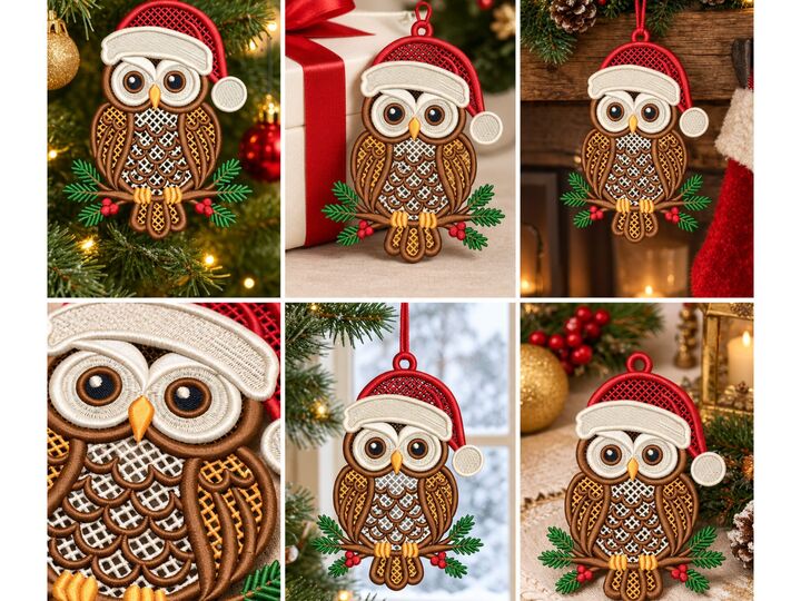 Owl Embroidery Ornament Design FSL Stickdateien Quirky Patterns Keychain