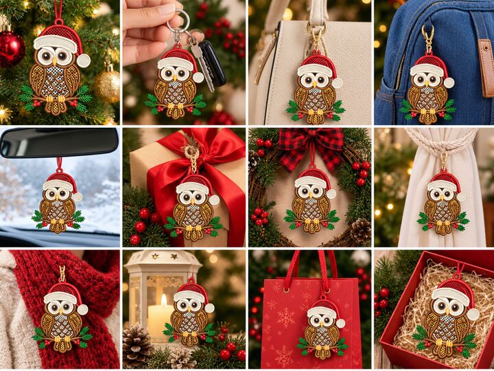 Owl Embroidery Ornament Design FSL Stickdateien Quirky Patterns Keychain