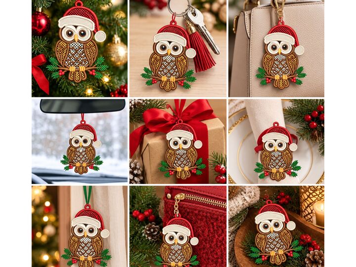 Owl Embroidery Ornament Design FSL Stickdateien Quirky Patterns Keychain