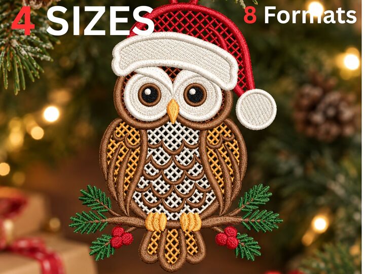 Owl Embroidery Ornament Design FSL Stickdateien Quirky Patterns Keychain