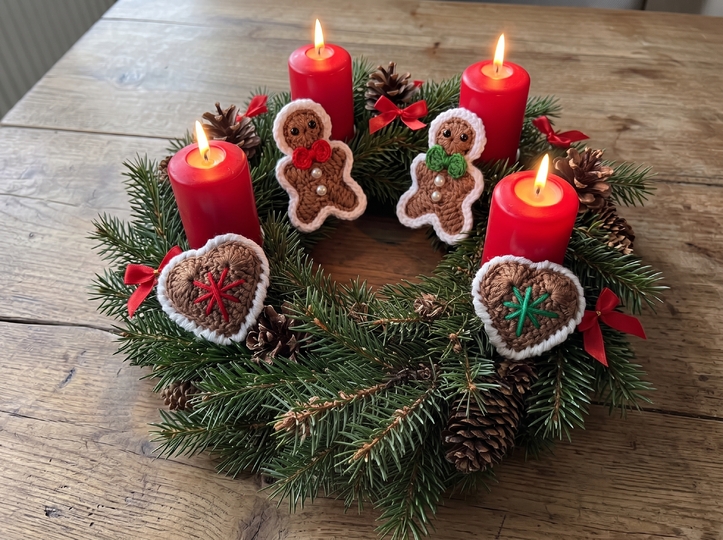 Gehäkelte Weihnachtsdeko-Spirale – Weihnachtsmann & Lebkuchen
