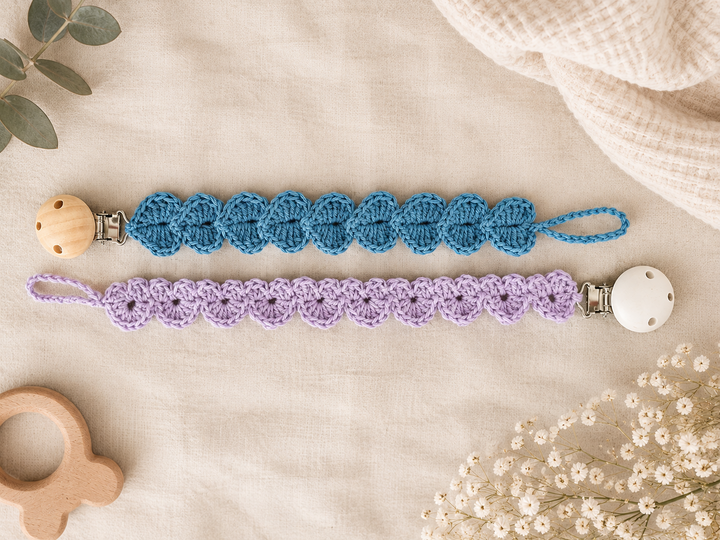 Crochet Pattern Heart Pacifier Chains: Heart Trail & Heart Ribbon