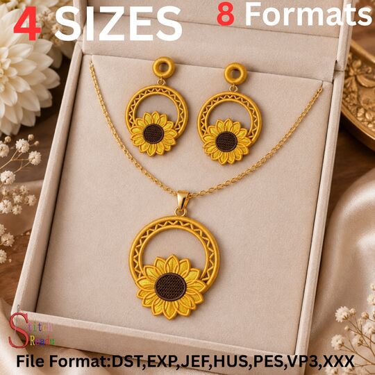 Freestanding Lace Sunflower Jewelry Set Machine Embroidery Pattern