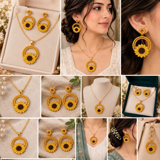 Freestanding Lace Sunflower Jewelry Set Machine Embroidery Pattern