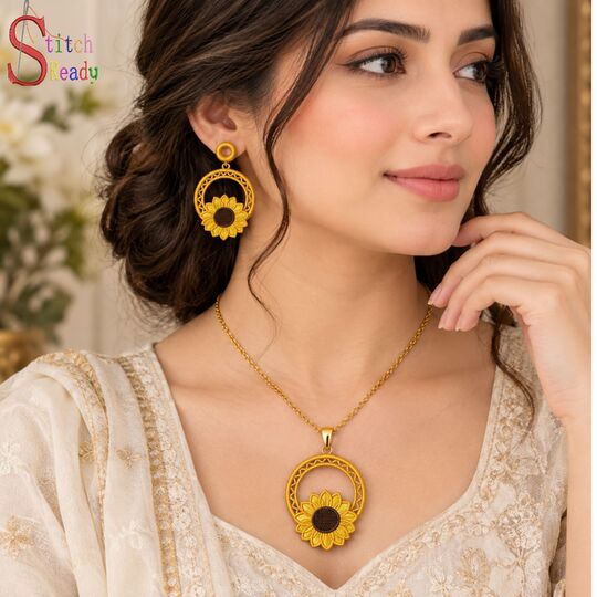 Freestanding Lace Sunflower Jewelry Set Machine Embroidery Pattern