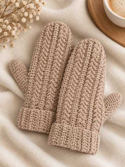 Handschuhe häkeln: Warme Fäustlinge mit edlem Zopfmuster – Größe anpassbar