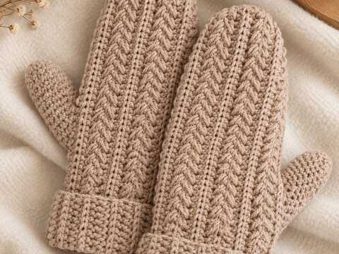 Handschuhe häkeln: Warme Fäustlinge mit edlem Zopfmuster – Größe anpassbar