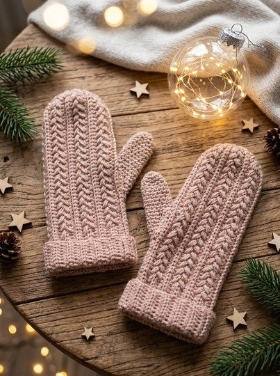 Handschuhe häkeln: Warme Fäustlinge mit edlem Zopfmuster – Größe anpassbar