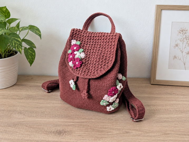 Vintage Häkelrucksack 'Herbstblumen' - Häkelanleitung (DE, EN)