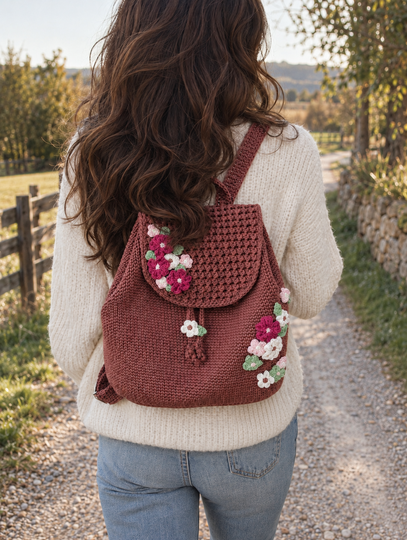 Vintage Backpack Autumn Flowers - Crochet Pattern (in EN, DE)