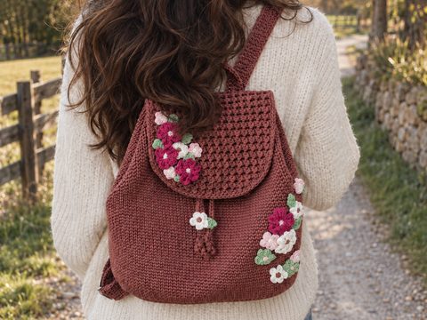 Vintage Backpack Autumn Flowers - Crochet Pattern (in EN, DE)
