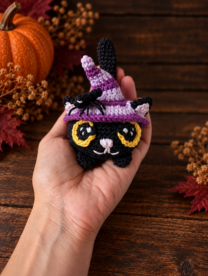 Halloween Witch Cat with Spider - Amigurumi Crochet Pattern (in EN, DE)