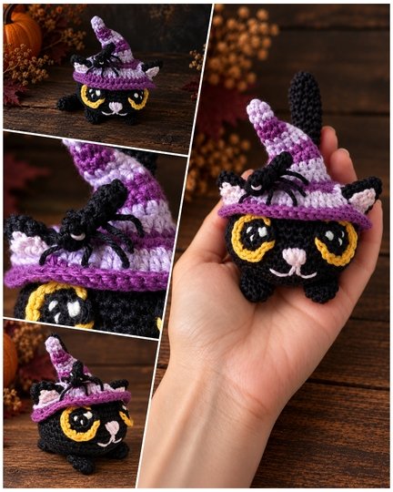 Halloween Witch Cat with Spider - Amigurumi Crochet Pattern (in EN, DE)