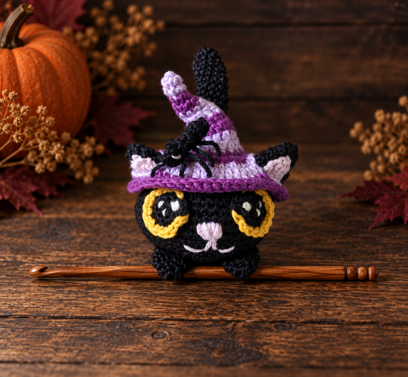 Halloween Witch Cat with Spider - Amigurumi Crochet Pattern (in EN, DE)