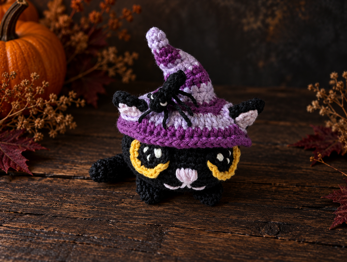 Halloween Witch Cat with Spider - Amigurumi Crochet Pattern (in EN, DE)