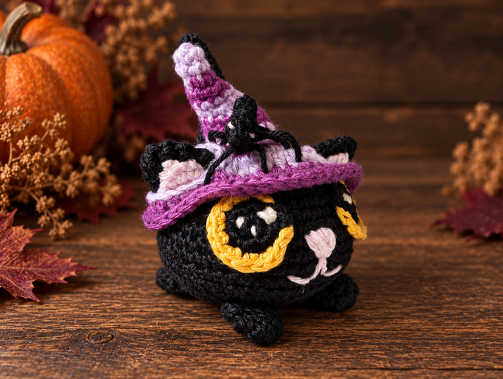 Halloween Witch Cat with Spider - Amigurumi Crochet Pattern (in EN, DE)