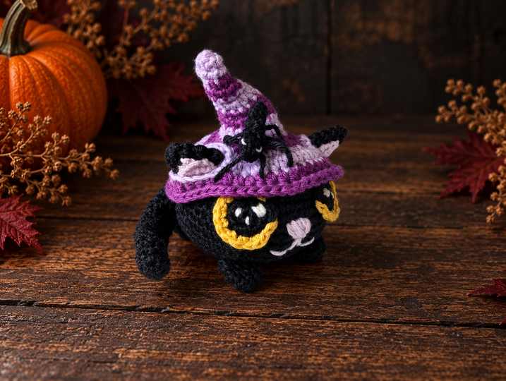 Halloween Witch Cat with Spider - Amigurumi Crochet Pattern (in EN, DE)