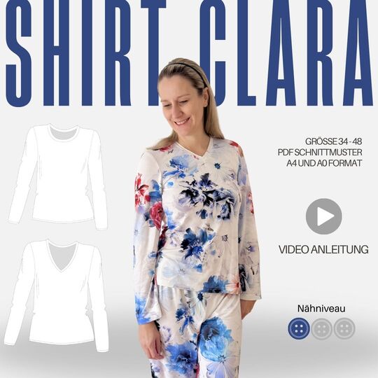 Schnittmuster Langarmshirt Clara | V-Ausschnitt oder Rundhals