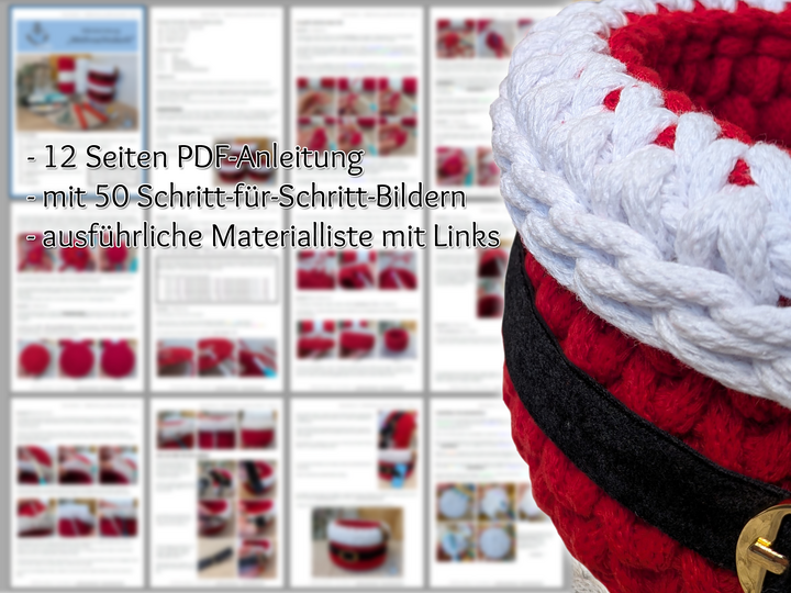 Häkelanleitung Weihnachtskorb / Nikolauskorb im Strickstich mit Gürtel