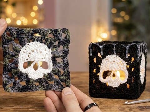 Totenkopf Granny Teelicht  - Häkelanleitung