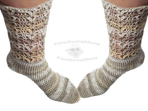 gehäkelte Socken „lange Anna“ Anleitung Häkelsocken + Druckbanderolen