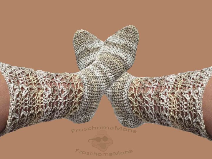 gehäkelte Socken „lange Anna“ Anleitung Häkelsocken + Druckbanderolen