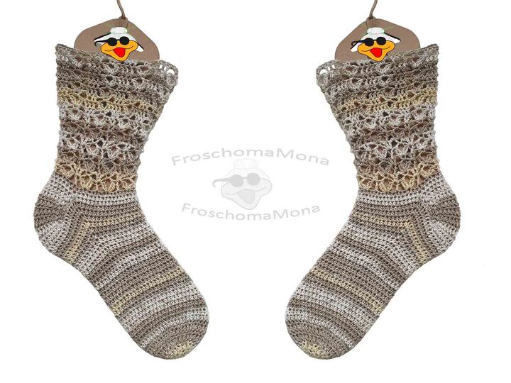 gehäkelte Socken „lange Anna“ Anleitung Häkelsocken + Druckbanderolen