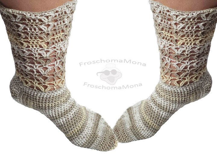 gehäkelte Socken „lange Anna“ Anleitung Häkelsocken + Druckbanderolen