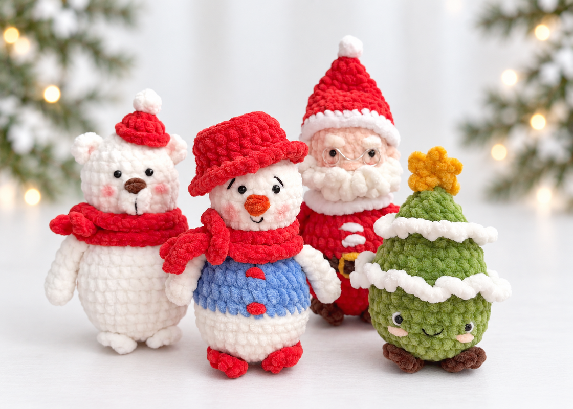 Weihnachts-Amigurumi häkeln – Weihnachtsmann, Schneemann, Eisbär & Tannenba