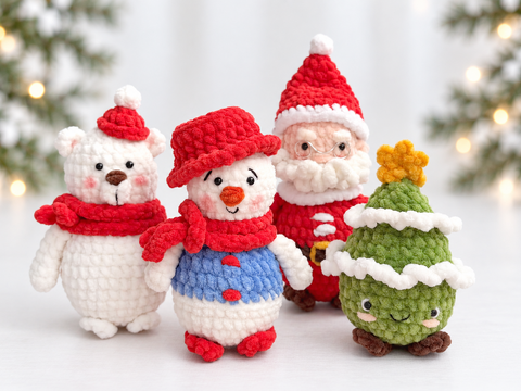 Christmas Crochet amigurumi Set – Santa, Snowman, Polar Bear & Tree