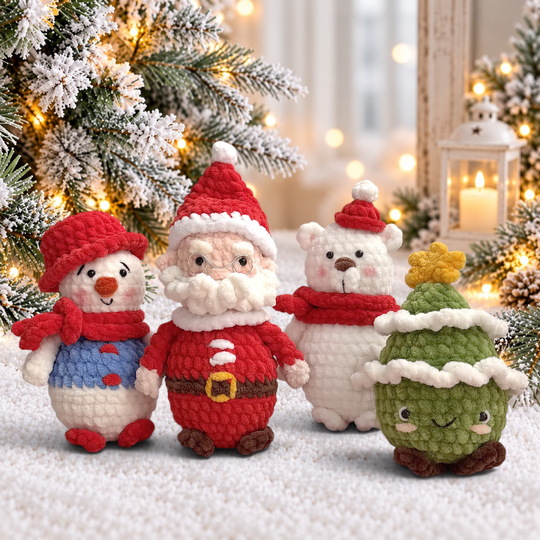 Christmas Crochet amigurumi Set – Santa, Snowman, Polar Bear & Tree