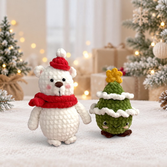 Christmas Crochet amigurumi Set – Santa, Snowman, Polar Bear & Tree