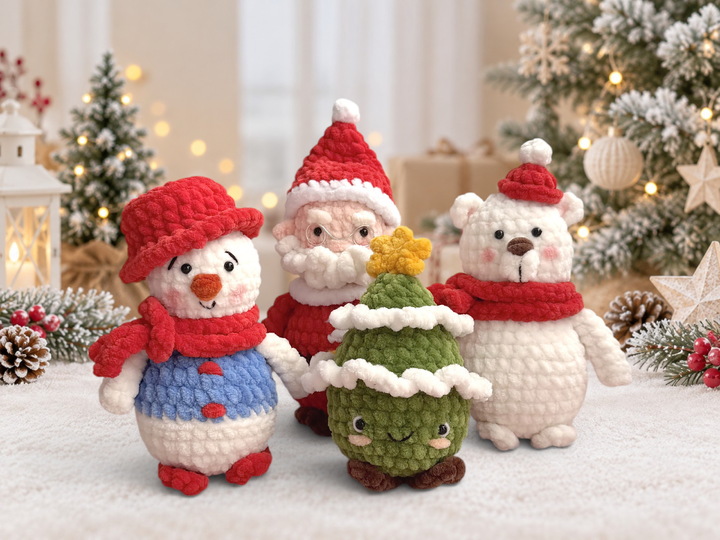 Weihnachts-Amigurumi häkeln – Weihnachtsmann, Schneemann, Eisbär & Tannenba