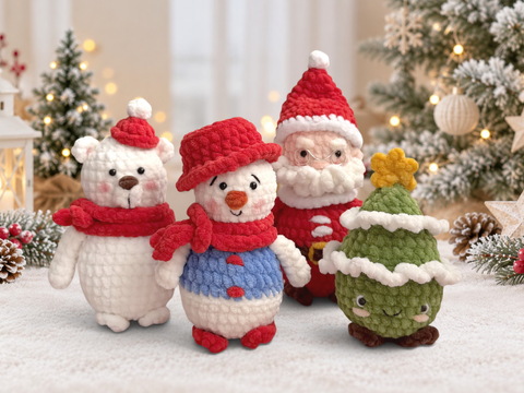 Weihnachts-Amigurumi häkeln – Weihnachtsmann, Schneemann, Eisbär & Tannenba