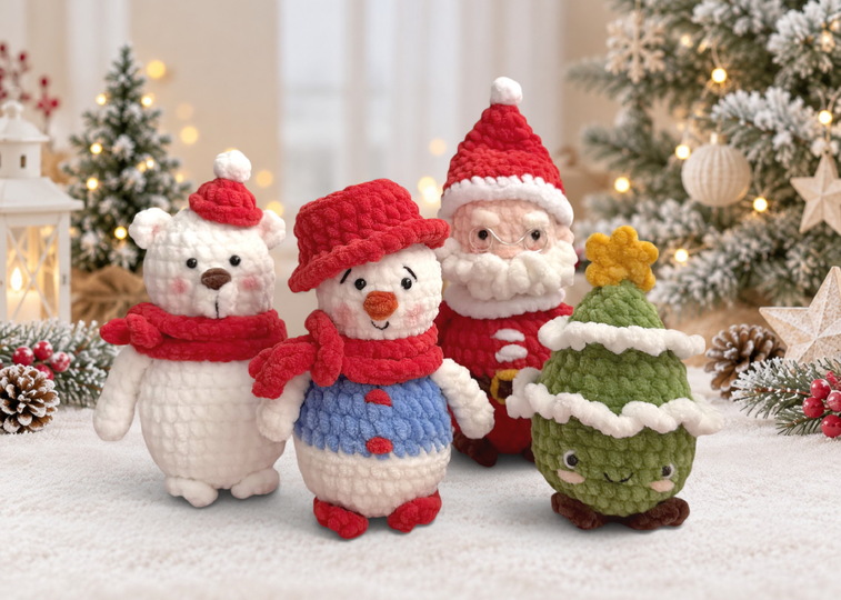 Weihnachts-Amigurumi häkeln – Weihnachtsmann, Schneemann, Eisbär & Tannenba