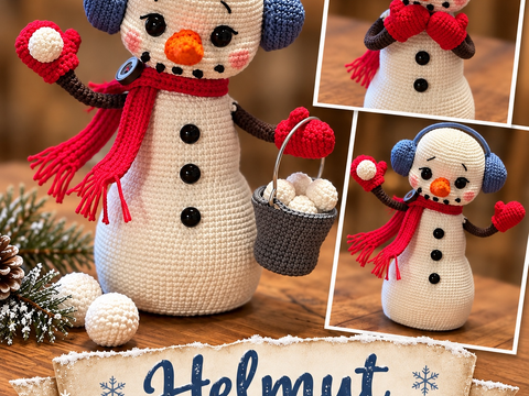 Snowman Helmut Crochet Pattern – Amigurumi with Accessories | PDF