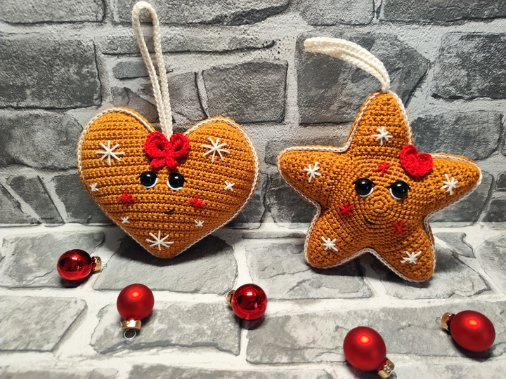 Häkelanleitung 2in1 "Lebkuchenpärchen Herzchen + Sternchen"