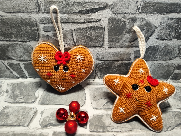 Häkelanleitung 2in1 "Lebkuchenpärchen Herzchen + Sternchen"